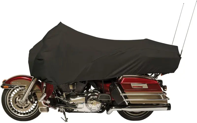 Covered touring motorcycle with 5140 Premium Motorcycle Half Cover, a durable motorcycle half cover