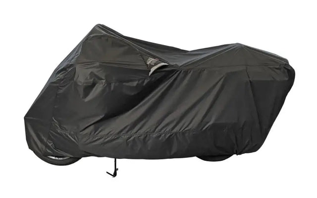 Covered motorcycle with Weatherall Plus Ratchet for extra protection in black