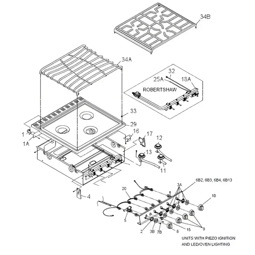 Exploded view of 521204 Suburban Mfg Kit Piezo/Knob Bk, showcasing components for RVs, Automotive, Powersports, off-road, marine, exterior, truck accessories, interior, truck bed, RV parts, Inside RV, RV Indoor Accessories, AVADA - Best Sellers