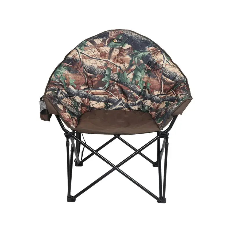 Camo Faulkner Big Dog Bucket Chair, outdoor foldable seating with durable frame, ideal for camping and fishing.