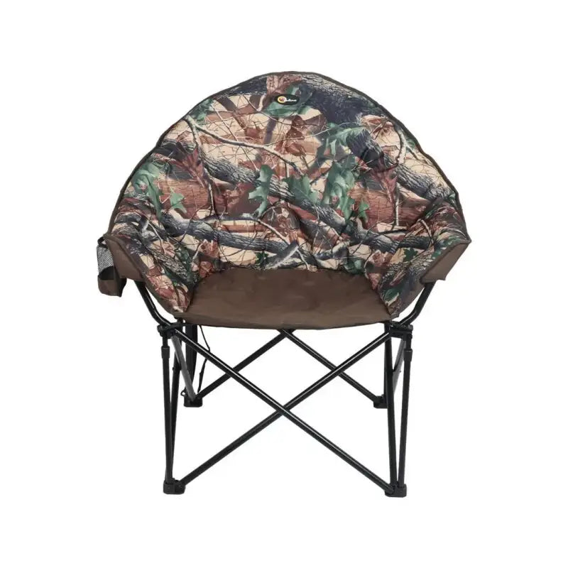 Faulkner Big Dog Bkt Chair in camo pattern, sturdy frame, portable outdoor seating for camping and fishing.