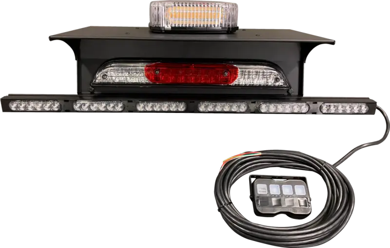 Black LED light bar with red and white lights on vehicle from 540-6F-SPL Acari complete upfit ready package