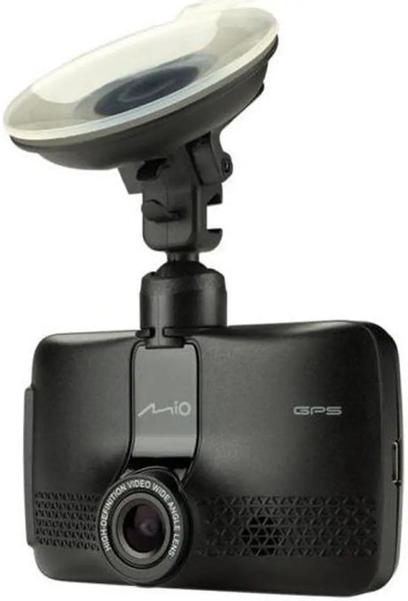 Black dash cam with suction mount for 5415N5830027 MIO Mivue 733 Wi-Fi GPS Full HD