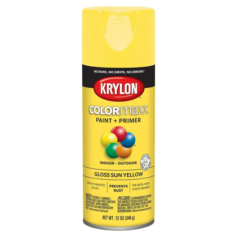 Yellow spray paint can of Vht Gloss Sun Yellow for a bright gloss sun yellow finish