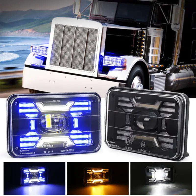 Rectangular LED truck headlights with Blu Elbow for SpeedFX -3AN fittings
