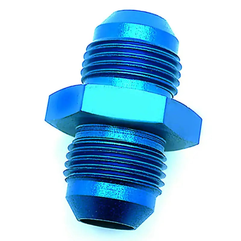 Blue anodized aluminum hose fitting.