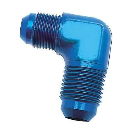 Blue anodized aluminum 90-degree fitting on 560418 Speedfx -4an blu tube nut