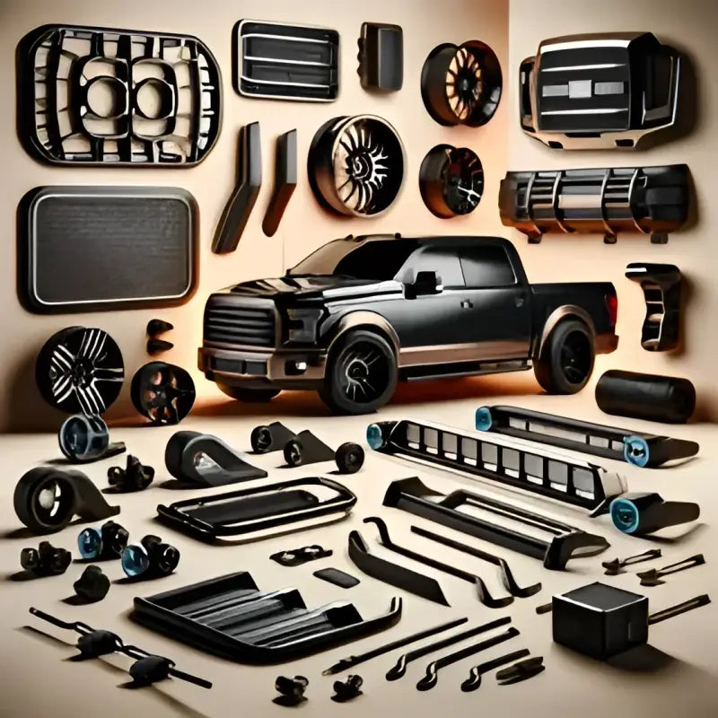 Black steel pickup truck with aftermarket parts for corrosion resistance 560651BK Speedfx