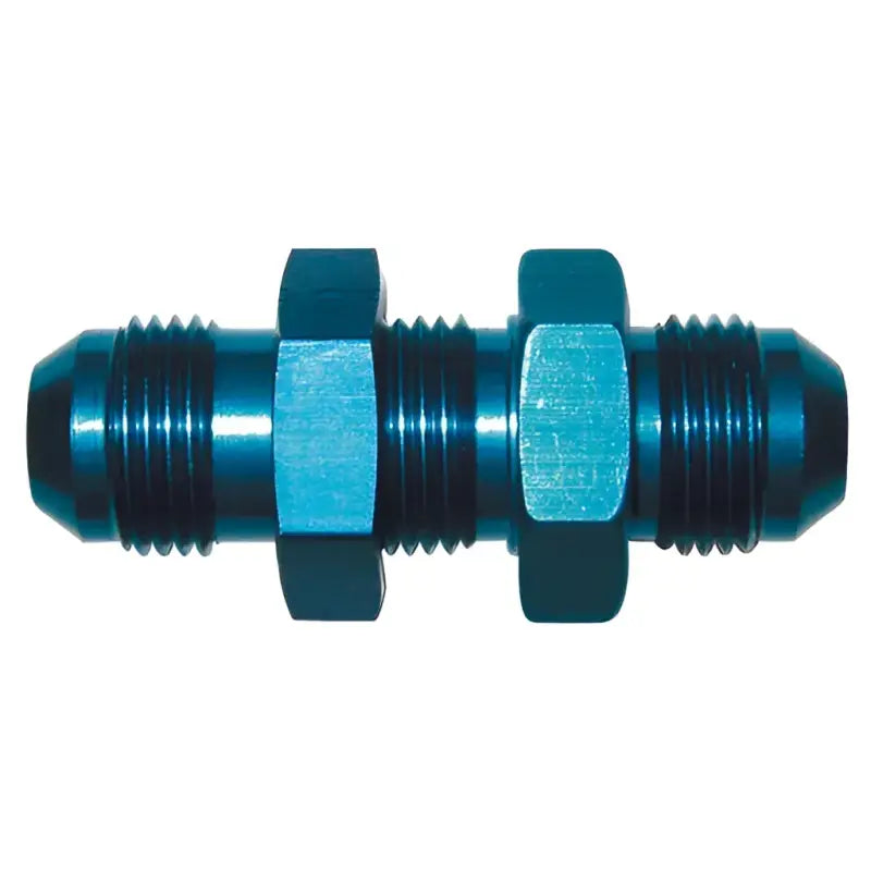 Blue anodized aluminum AN union fitting, part of 560651BK Speedfx with corrosion resistance