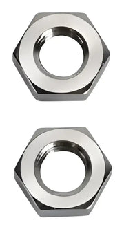 Two hexagonal metal nuts for Speedfx -8AN Bulkhead Nut fitting replacement