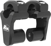Black motorcycle handlebar risers with 561031BK Speedfx -10AN bulkhead nut on a bike