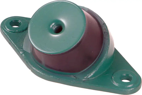 Green and maroon rubber motor mount with two holes for heavy duty watercraft applications
