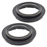 Two black circular dust seals from the 57-135 Fork Dust Seal Kit, perfect seal kit option