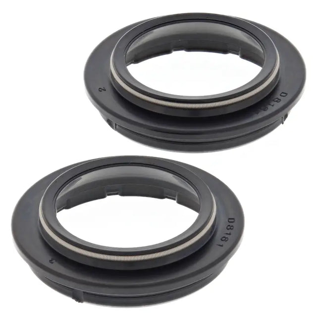 Two black circular dust seals from the 57-135 Fork Dust Seal Kit, perfect seal kit option