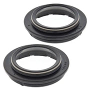 Two black circular dust seals from the 57-135 Fork Dust Seal Kit, perfect seal kit option