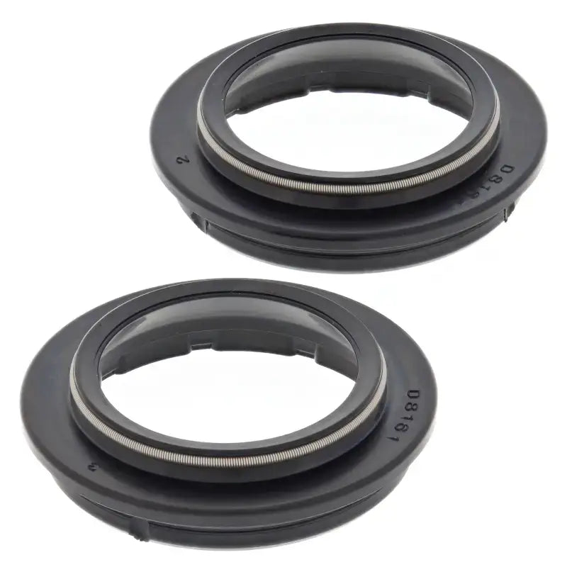 Two black circular dust seals from the 57-135 Fork Dust Seal Kit, perfect seal kit option
