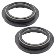 Two black rubber seals from 57-146 Fork Dust Seal Kit for fork dust seal replacement