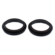 Two black automotive fork seal mounts from the 57-175 Fork Dust Seal Kit for fork seal replacement