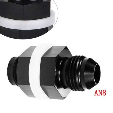 Black AN8 bulkhead fitting with white Teflon washer for -8AN Teflon fittings