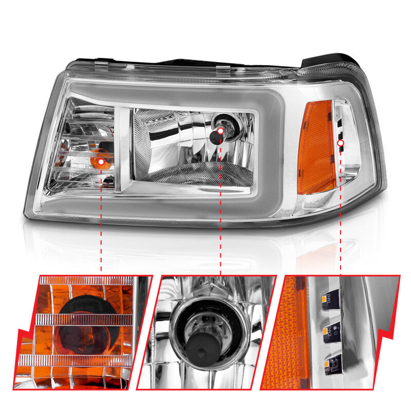 ANZO 111512 ANZO 2001-2011 Ford Ranger Crystal Headlights w/ Light Bar Chrome Housing