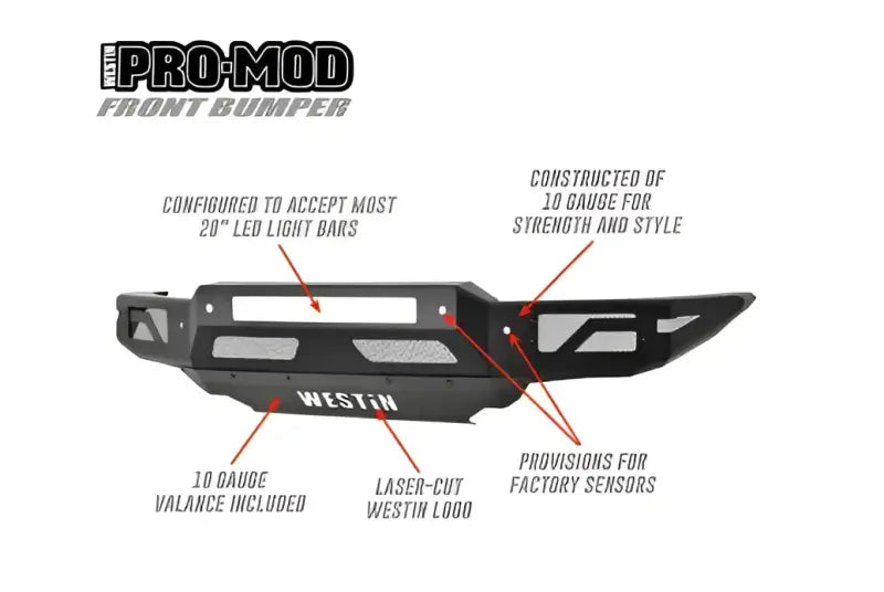 Westin Pro-Mod Front Bumper for Ranger 2019, constructed of 10 gauge steel with laser-cut Westin logo, 10 gauge valance, provisions for factory sensors, and configured for LED light bars; rugged off-road truck accessory for unparalleled protection, Bumpers, Grilles & Guards, AVADA - Best Sellers, Must Haves