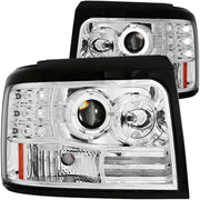 ANZO 111183 ANZO 1992-1996 Ford F-150 Projector Headlights w/ Halo Chrome w/ Side Markers and Parking Lights