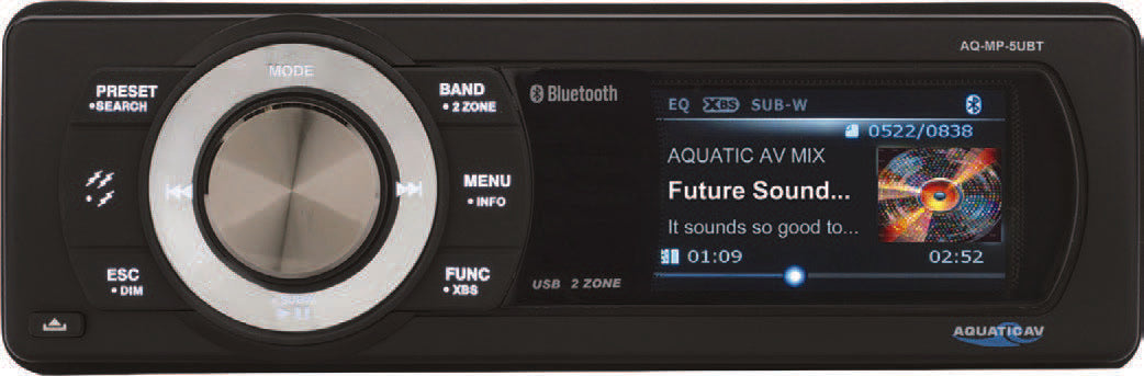 Aquatic AV Bluetooth Radio Audio/Visual/Communication AQ-MP-5UBT-S - USB MP3 Media Player Universal Hardwire
