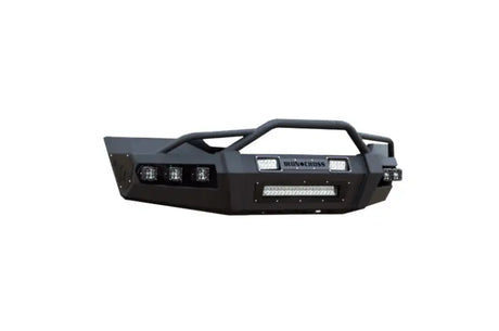 Black metal truck bumper with lights from Ironcross Hardline in matte black finish