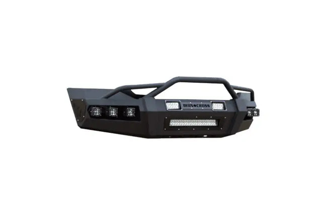 Black metal truck bumper with lights from Ironcross Hardline in matte black finish