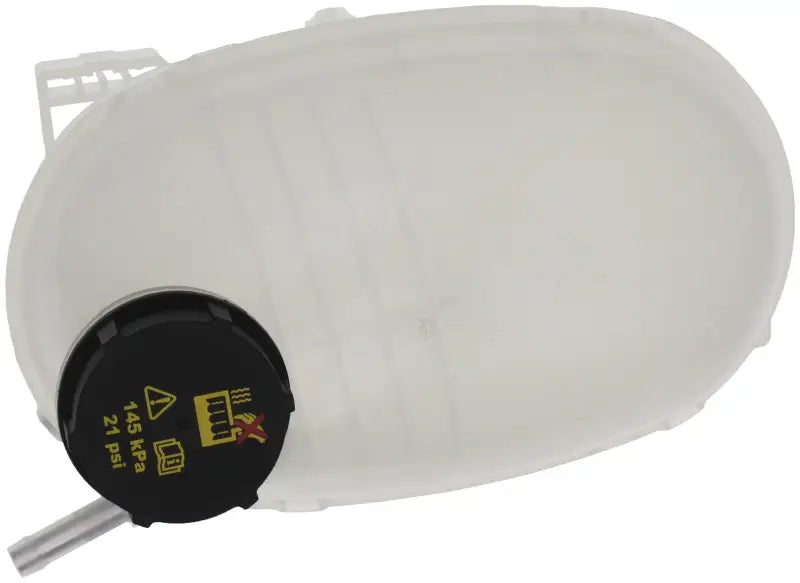 Translucent white Dorman coolant reservoir with black cap for Dorman coolant systems