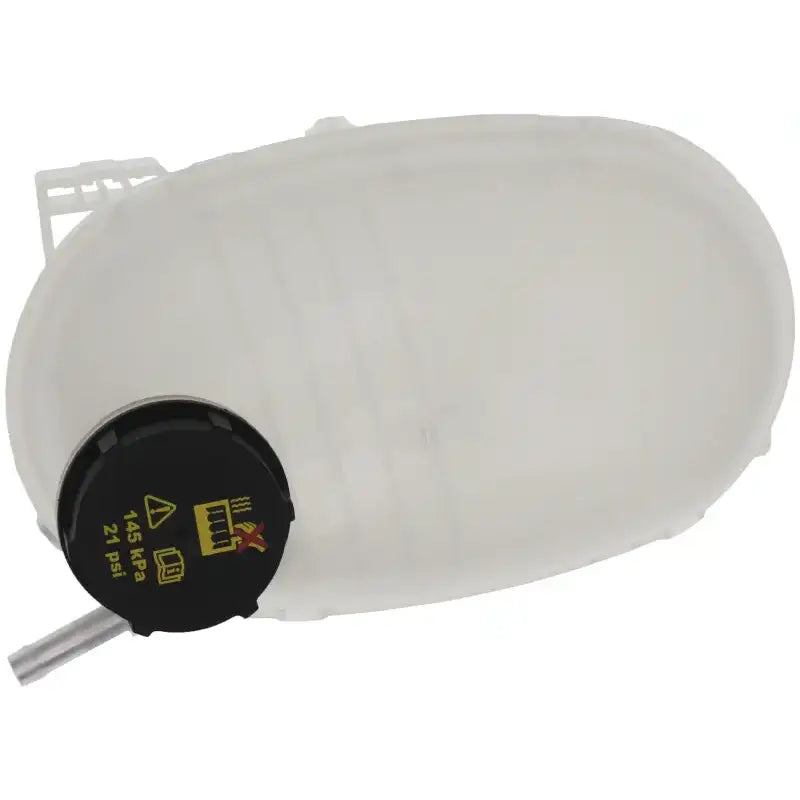 Translucent white Dorman coolant reservoir with black cap for Dorman coolant systems
