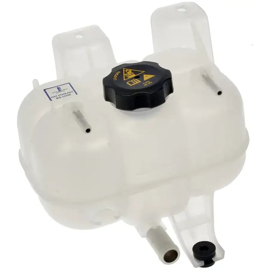Translucent Dorman coolant reservoir with black cap for easy level checking