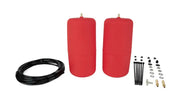 60863 Air Lift Air Lift 1000 Air Spring Kit components, featuring red air springs, black tubing, and installation hardware for enhanced vehicle suspension.