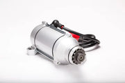 Silver starter motor with black cable and red connector for RV and truck parts