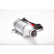 Silver starter motor with black cable and red connector for RV and truck parts