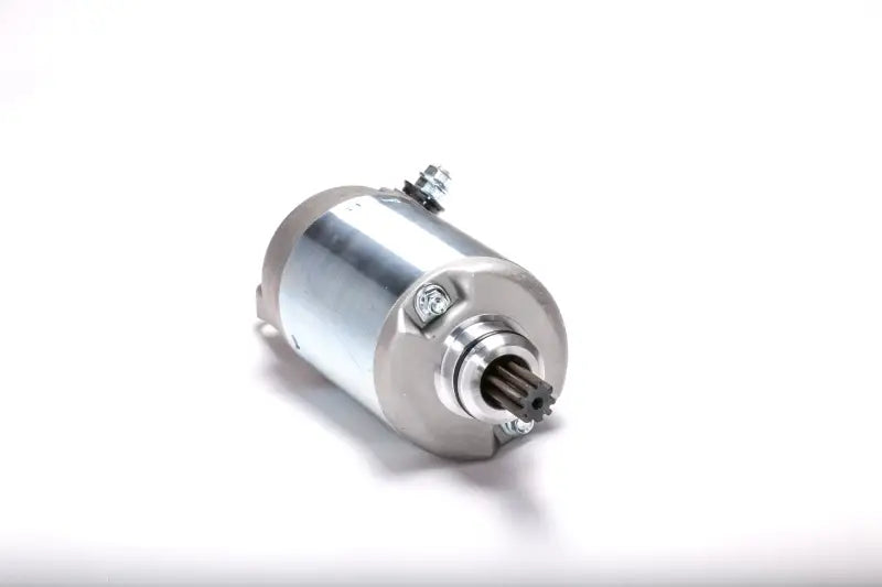 Silver cylindrical starter motor with toothed shaft for RV and truck parts & accessories