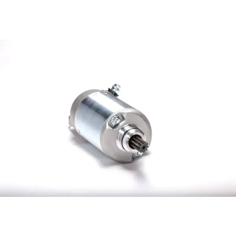 Silver cylindrical starter motor with toothed shaft for RV and truck parts & accessories