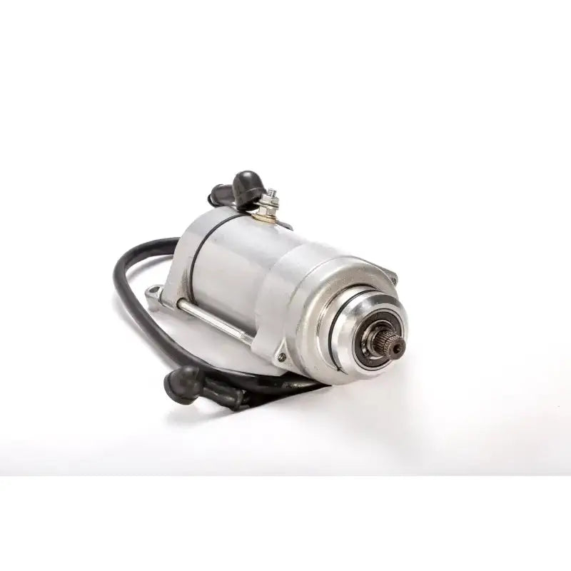 Silver electric starter motor with black cable for 61-401, meets OEM specs, one-year warranty
