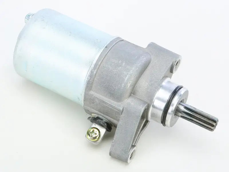 Gray and silver electric starter motor with splined shaft for RV and truck parts