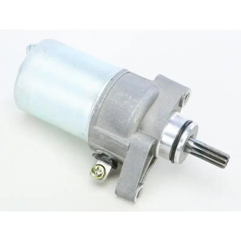 Gray and silver electric starter motor with splined shaft for RV and truck parts