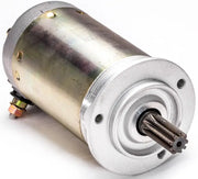 Silver and gold electric starter motor with splined shaft for RV and truck parts