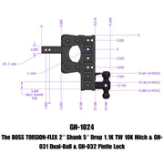 GEN-Y Hitch GH-1024 Gen Y The Boss TorsionFlex 2In Shank 5In Drop 10K Hitch w/ GH-031 Dual-Ball / GH-032 Pintle Lock