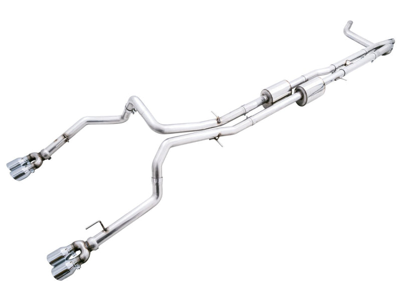 AWE Tuning 3015-42284 AWE Tuning 22-23 GMC Sierra 1500 AT4X 6.2L 0FG Catback Split Dual (Flat Bumper) - Chrome Silver Tips