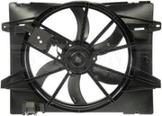 Black plastic Dorman dual fan assembly for radiator fan replacement