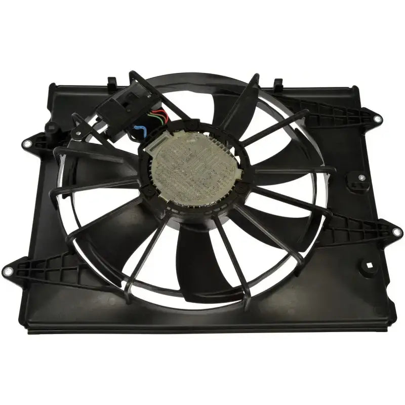 Black plastic fan assembly for Dorman radiator fan assembly replacement or repair