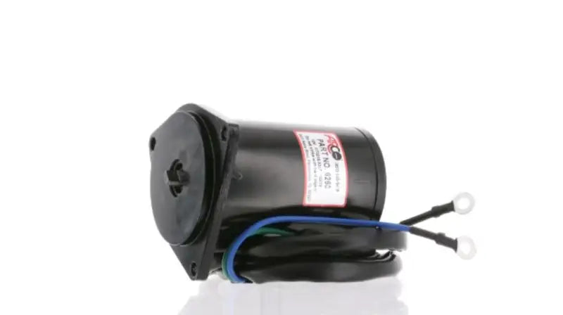 Black electric marine tilt motor with wires and ring terminals for Arco Marine Tilt Motor