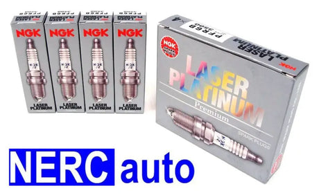 "6290 NGK Pfr6H-10 Plug 4/Box - Laser Platinum spark plugs for enhanced engine power, improved fuel efficiency, and reliable ignition. Image displays NGK packaging showing four individual boxes next to premium box."