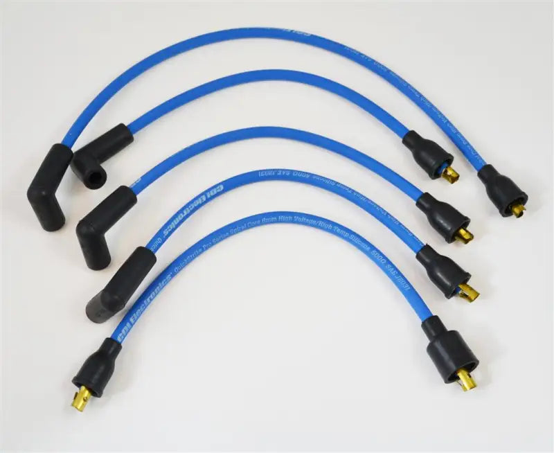 Blue spark plug wires with black boots from CDI Electron Spark Plug Wire Set I/O 6 Cyl