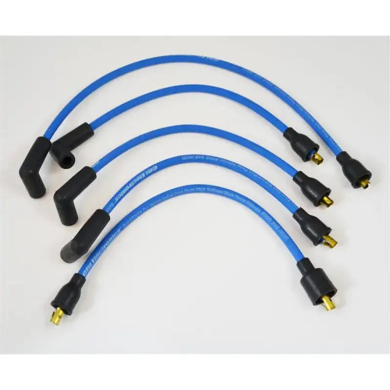 Blue spark plug wires with black boots from CDI Electron Spark Plug Wire Set I/O 6 Cyl