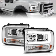 ANZO 111552 ANZO 99-04 Ford F250/F350/F450/Excursion (excl 99) Projector Headlights - w/Light Bar Chrome Housing